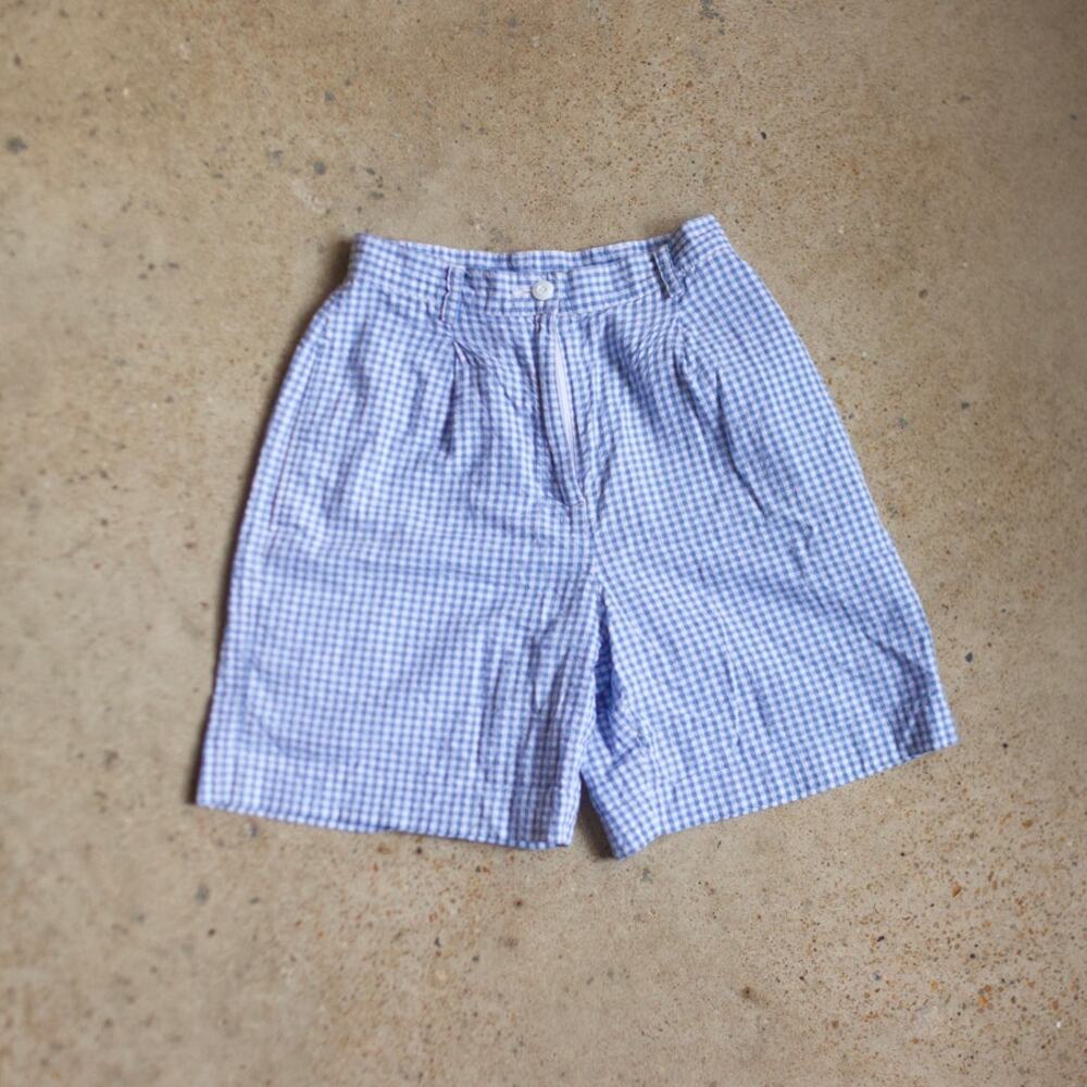 Vintage Liz Claiborne Blue Gingham High-Waisted Shorts100% Cotton 0 CottageCore